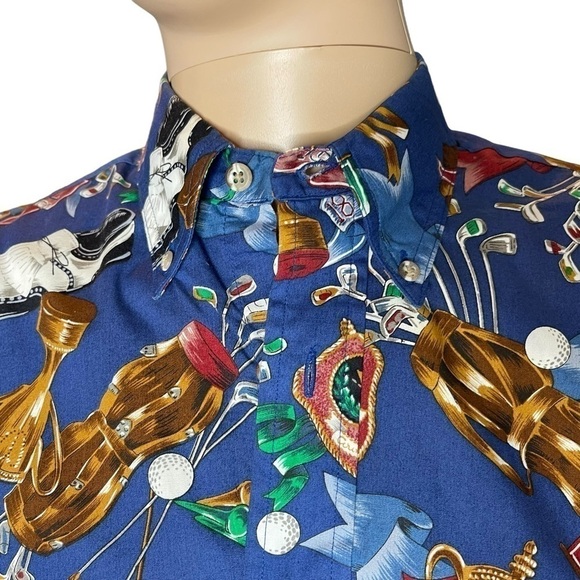 Vintage Golf PLEATS Button Down Long Sleeve Men’s Collared Shirt Size Large - Picture 3 of 12